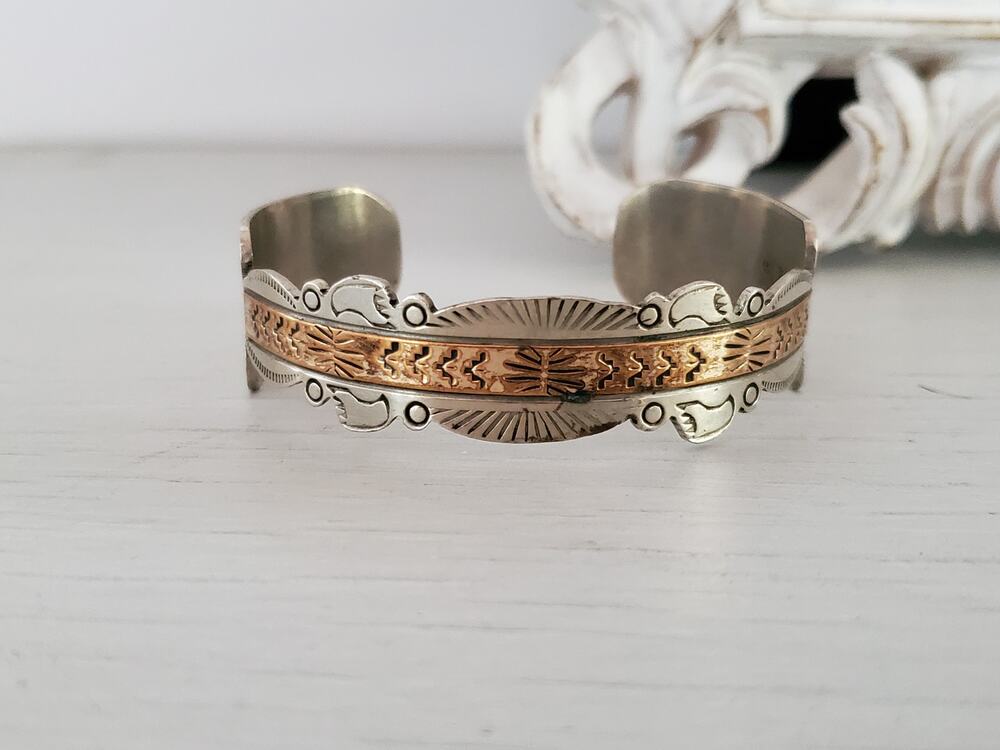 Sterling Silver and Brass Native American Bangle Bracelet